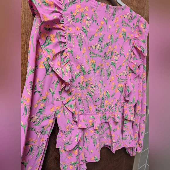 Anthropologie Floral Peplum Blouse L Romantic Cottagecore Ruffle Top Spring - Picture 7 of 7